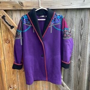 Canvasbacks Wool Artsy Coat Small Purple Black